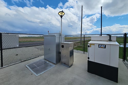 Packaged airport pump station system installed at Dayton International Airport with backup generator and control panels