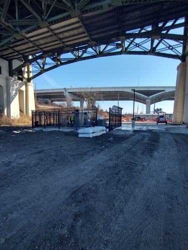 Stones Levee 2 pump station site under bridge in Cleveland